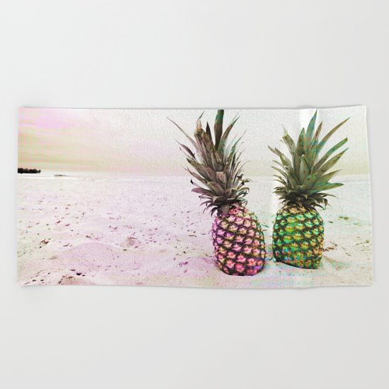 Neon Pineapples Beach Beach Towel