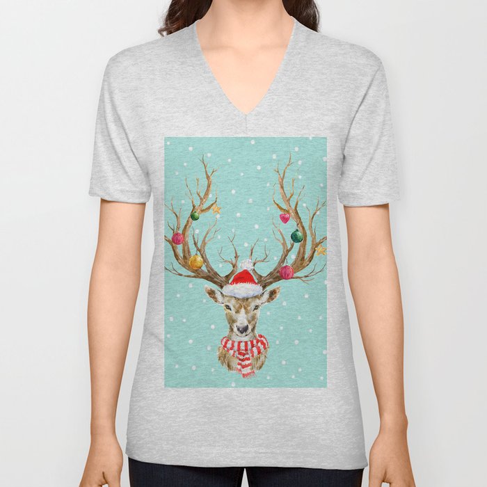 Christmas Deer 4 V Neck T Shirt