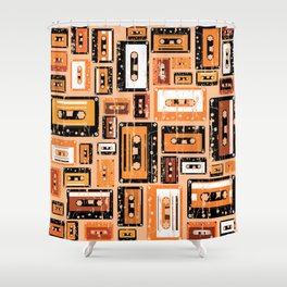 Colorful orange music audio cassette pattern Shower Curtain