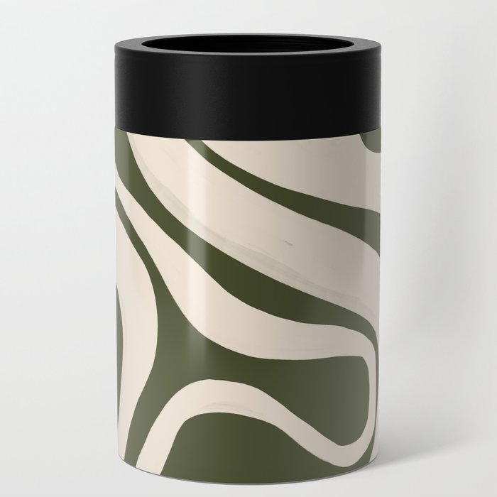 Earthy Beige Swirl Lines over Olive Green Can Cooler