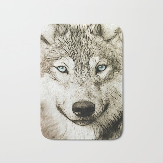 Smokey Sketched Wolf Bath Mat