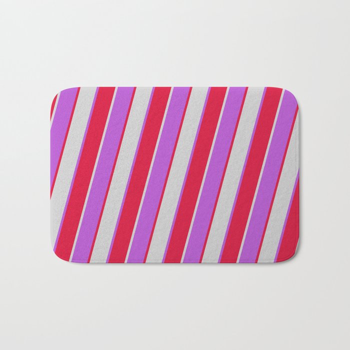 Orchid, Crimson, and Light Grey Colored Stripes/Lines Pattern Bath Mat