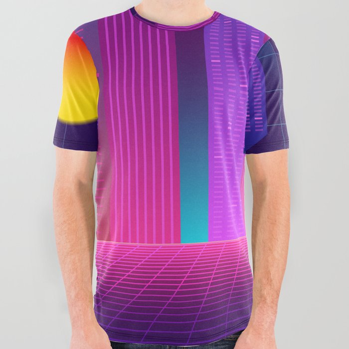 neon synthwave city All Over Graphic Tee