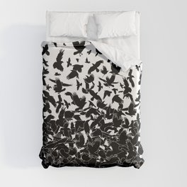 Raven Crow Flying Birds Abstract Goth Halloween Pattern Duvet Cover