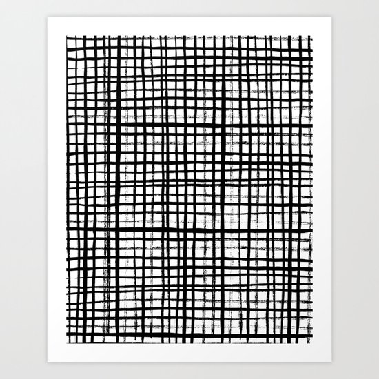 Essie - Grid, Black and White, BW, grid, square, paint, design, art Art Print by CharlotteWinter