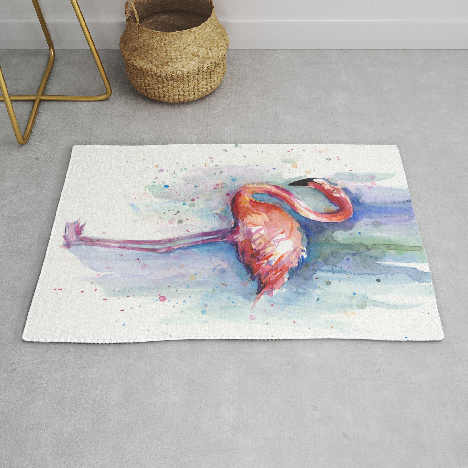 Pink Flamingo Watercolor Tropical Animals Birds Rug By Olechka