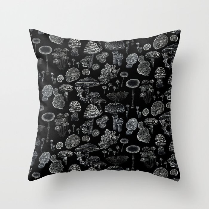Mycology Black Throw Pillow