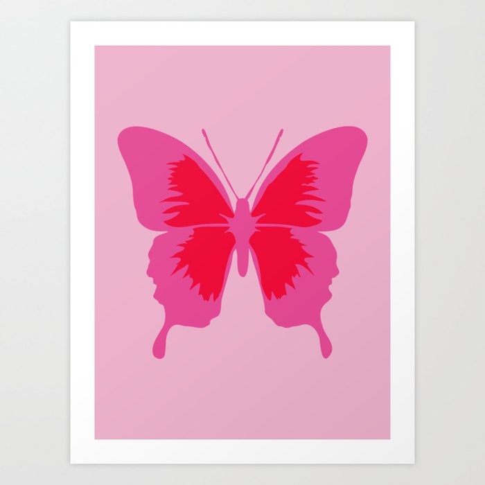 Simple Cute Pink and Red Butterfly Preppy Aesthetic Art Print by