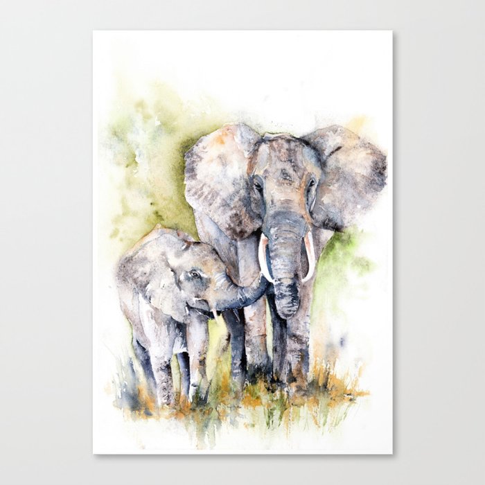 A Mothers Love Mother And Baby Elephants Canvas Print By