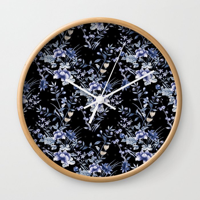 Chinoiserie Flowers and Dots Pattern Blue and Bisque Wall Clock