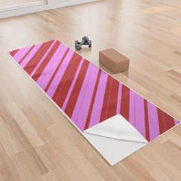 [ Thumbnail: Violet and Red Colored Striped Pattern Yoga Towel ]