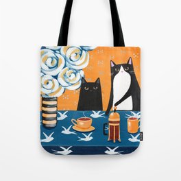 Orange and Blue French Press Cats Tote Bag