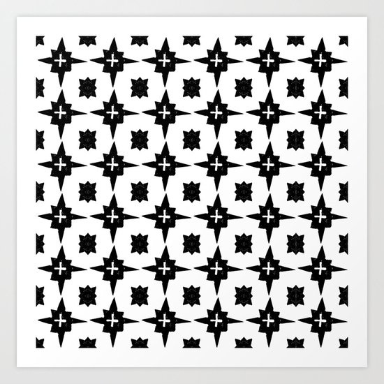 Linocut scandinavian minimal printmaking pattern blockprint black and white Art Print