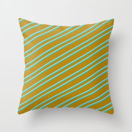 [ Thumbnail: Dark Goldenrod, Light Blue, and Dark Turquoise Colored Lined/Striped Pattern Throw Pillow ]