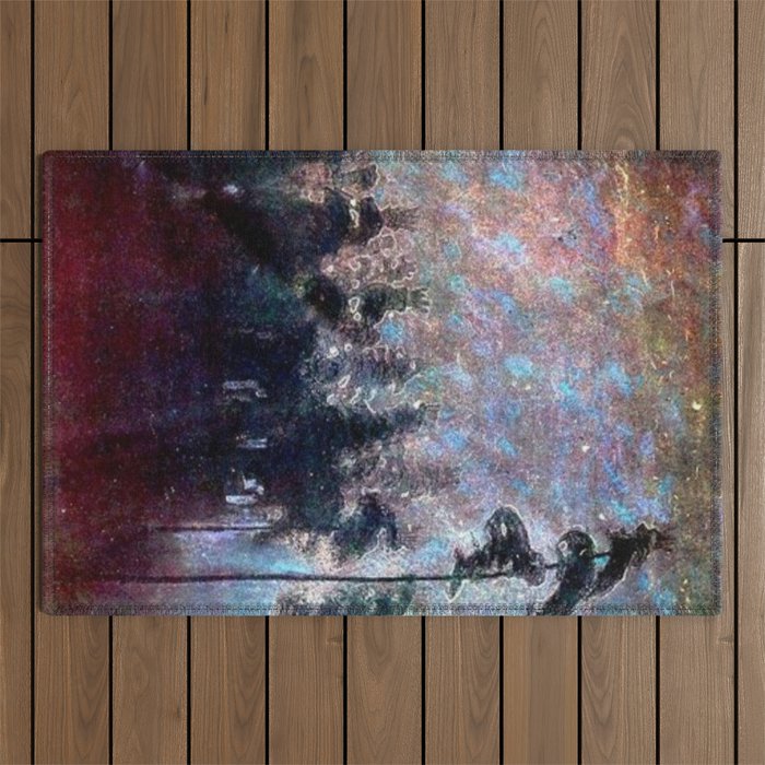 Forest, Milky Way, & Starlight landscape painting by Mikalojus Konstantinas Ciurlionis Outdoor Rug