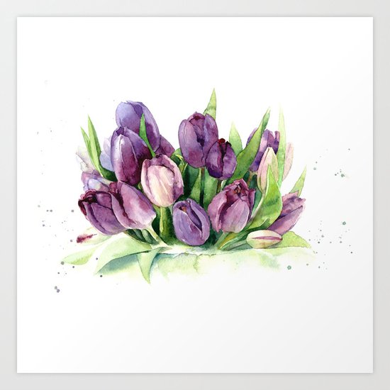 Watercolor bouquet of tulips Art Print