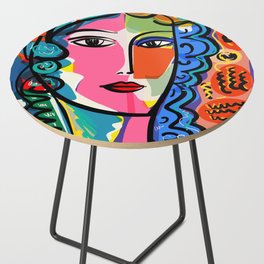 French Portrait Colorful Woman Fauvism by Emmanuel Signorino Side Table