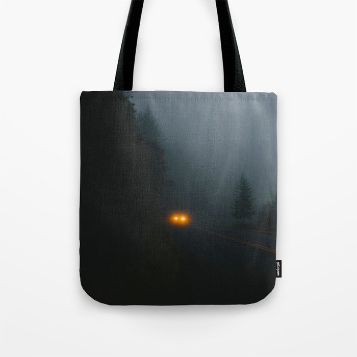 Headlight On A Misty Mountain Road Tote Bag