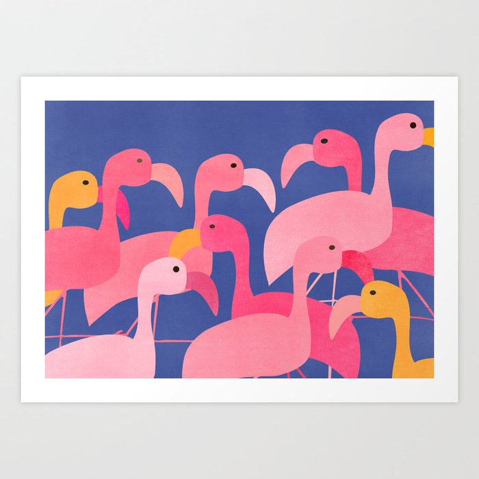 Flamingo Party / Whimsical Bird Illustration Art Print