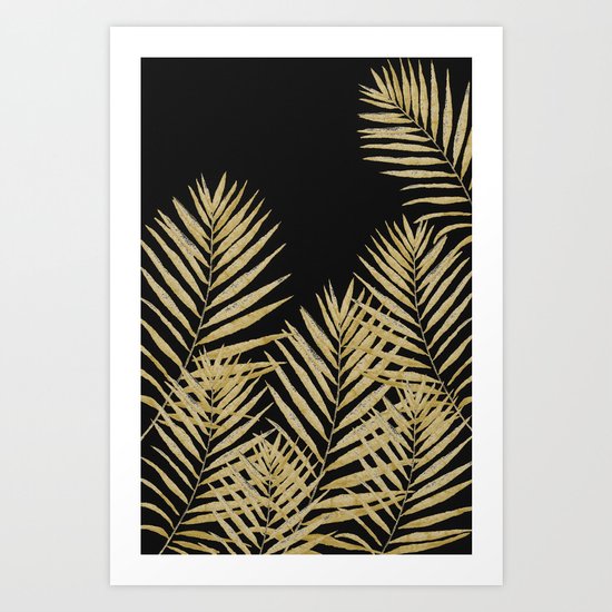 Golden Fern On Black Background Art Print
