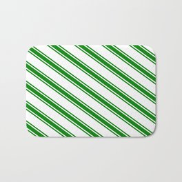 [ Thumbnail: White & Green Colored Striped/Lined Pattern Bath Mat ]
