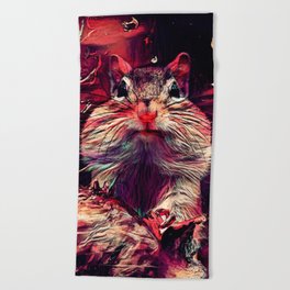 Squirrel with Nuts in Mouth Cartoon Drawing Beach Towel