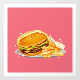 Double Cheeseburger and Fries Art Print