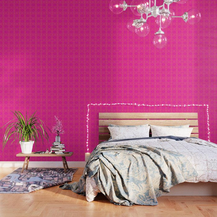 Retro Spring Daisy Lace Hot Pink + Orange Wallpaper