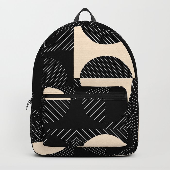 Stripes Circles Squares Mid-Century Checkerboard Black Beige White Backpack