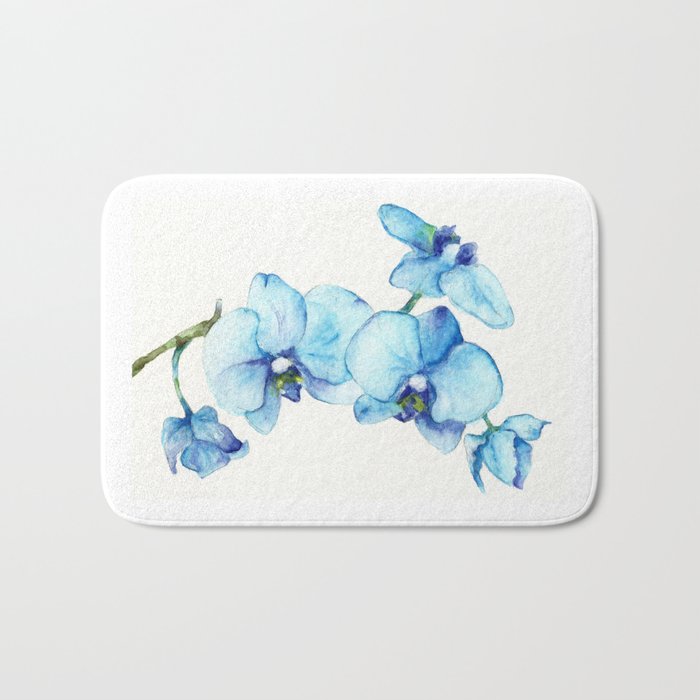 Blue Orchids - Watercolor Botanical Art Bath Mat