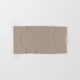 [ Thumbnail: Light Sky Blue and Chocolate Colored Pattern of Stripes Hand & Bath Towel ]