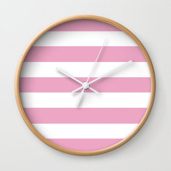 Metallic pink - solid color - white stripes pattern Wall Clock