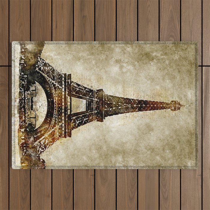 Eiffel Tower Vintage Watercolor Art Outdoor Rug