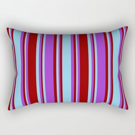 [ Thumbnail: Sky Blue, Dark Orchid, and Dark Red Colored Pattern of Stripes Rectangular Pillow ]