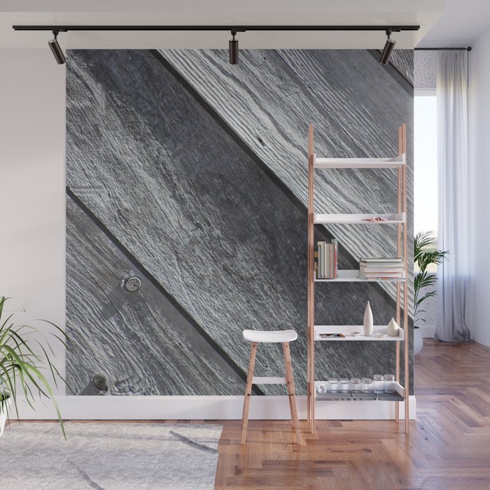 Diagonal Grey Barn Wood Wall Mural By Blacknotfarm