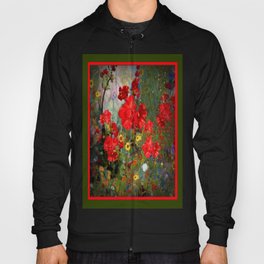 Red Geraniums Spring Florals Moss Green pattern Abstract Hoody