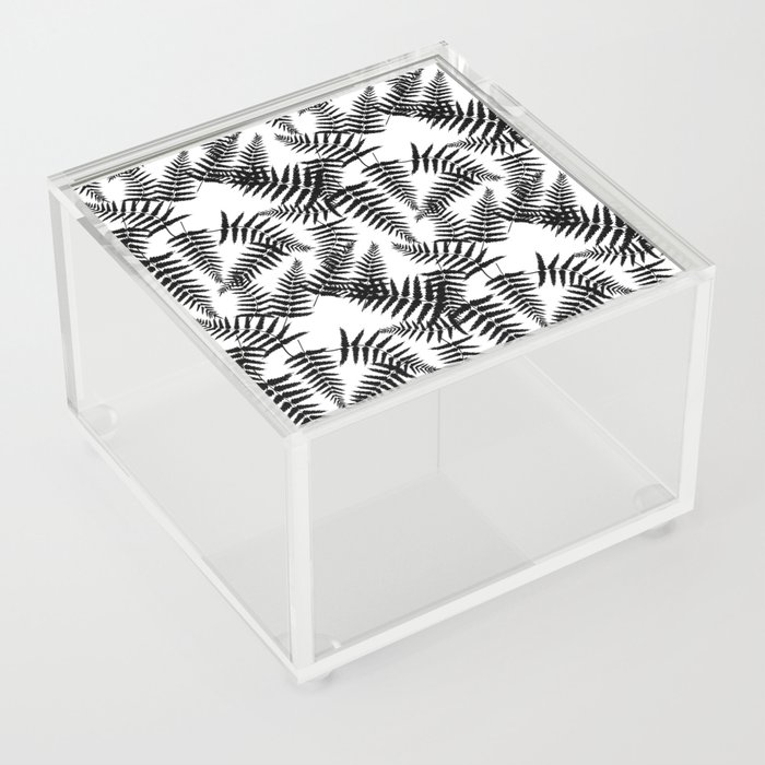 Black Silhouette Fern Leaves Pattern Acrylic Box