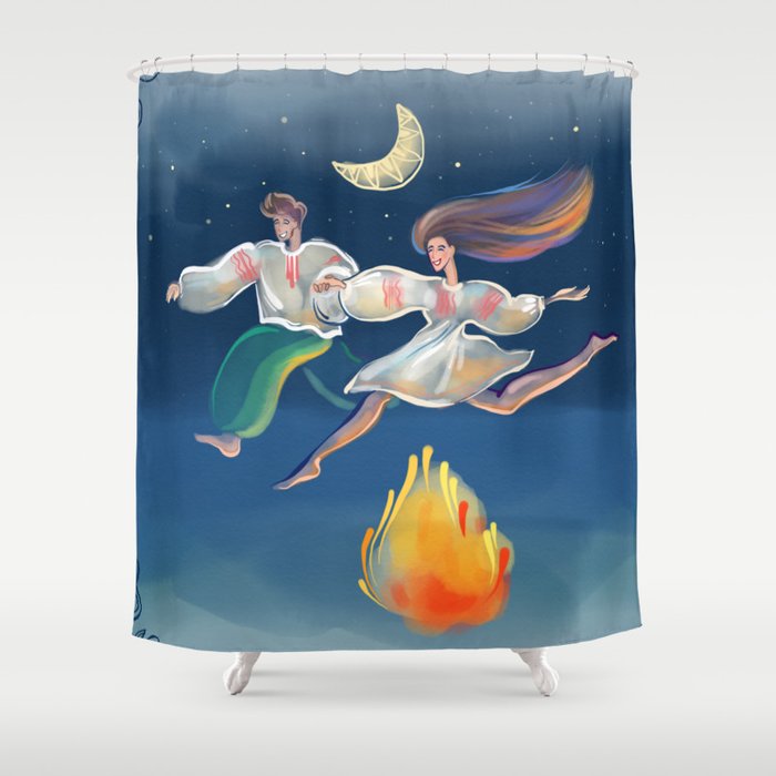 Jumping over the bonfire - ritual of bravery Shower Curtain