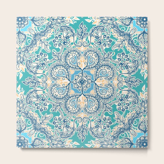 Gypsy Floral in Teal & Blue Metal Print