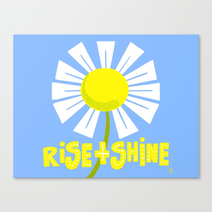 Rise And Shine Retro Modern Daisy Flower Sky Blue Canvas Print