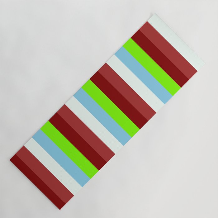 Colorful Brown, Mint Cream, Sky Blue, Green, and Maroon Colored Stripes/Lines Pattern Yoga Mat