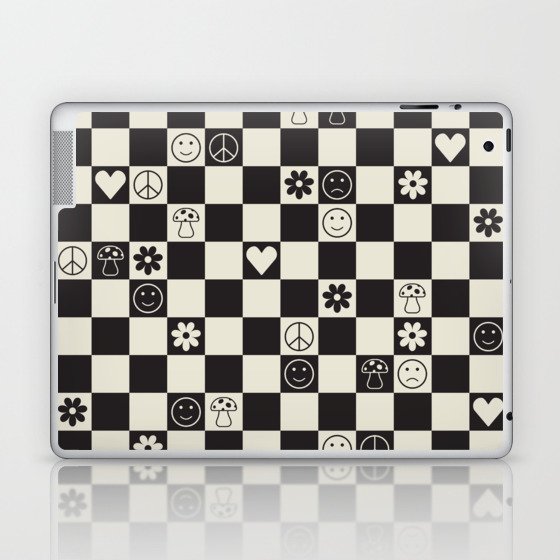 Happy Checkered pattern black Laptop & iPad Skin