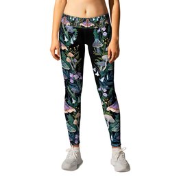 Sphinx Moth Moon Garden Leggings | Moth, Nature, Painting, Lunar, Butterfly, Foliage, Nocturnal, Magical, Mushroom, Plants 