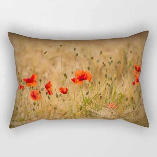 Golden cornfield with poppies Rectangular Pillow