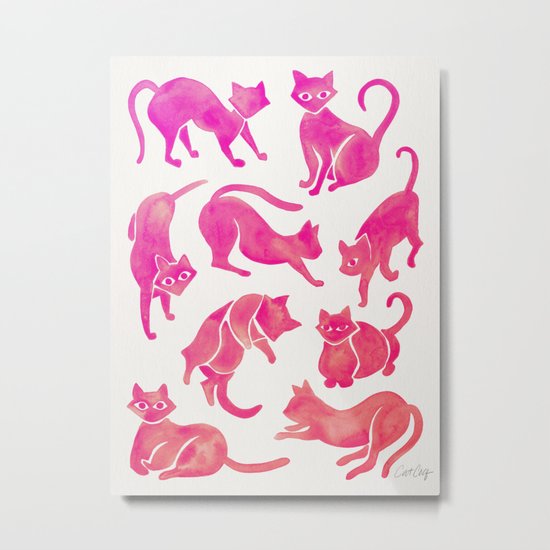Cat Positions – Pink Ombré Palette Metal Print