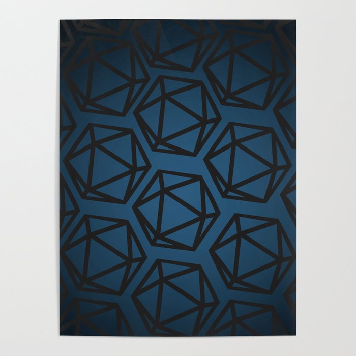 D20 Pattern - Blue Black Gradient Poster