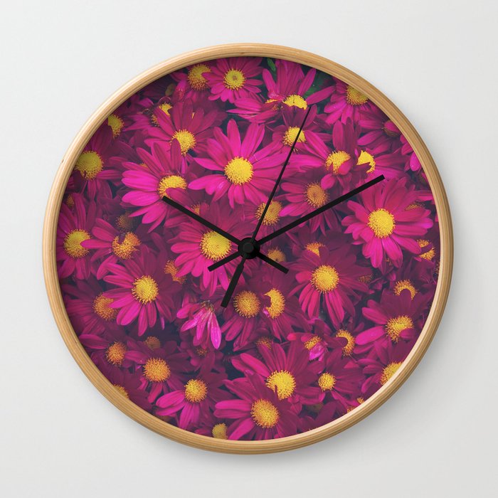 Purple Flowers | Garden of Daisies Botanical Digital Photography  Wall Clock