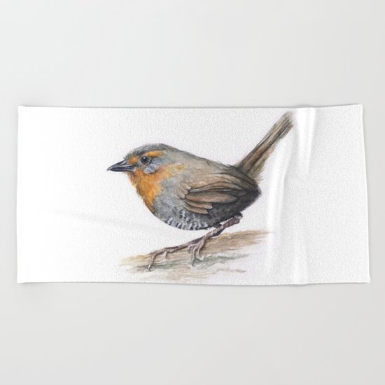 Chucao Bird Watercolor Animal Portrait Beach Towel
