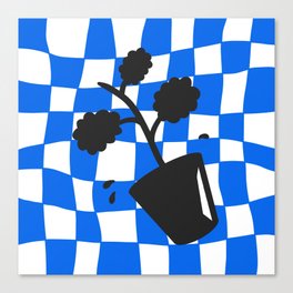 Sloping cloud plant tree with blue warped checkerboard Canvas Print