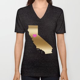 California Love on Black Background V Neck T Shirt